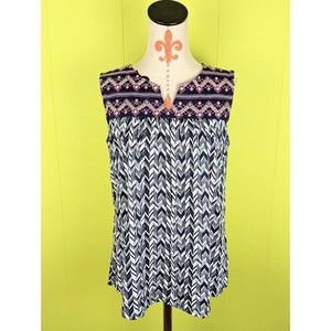 Kim Rogers Women's L Sleeveless Knit Tunic Top Blouse V-Neck Embroidered EUC
